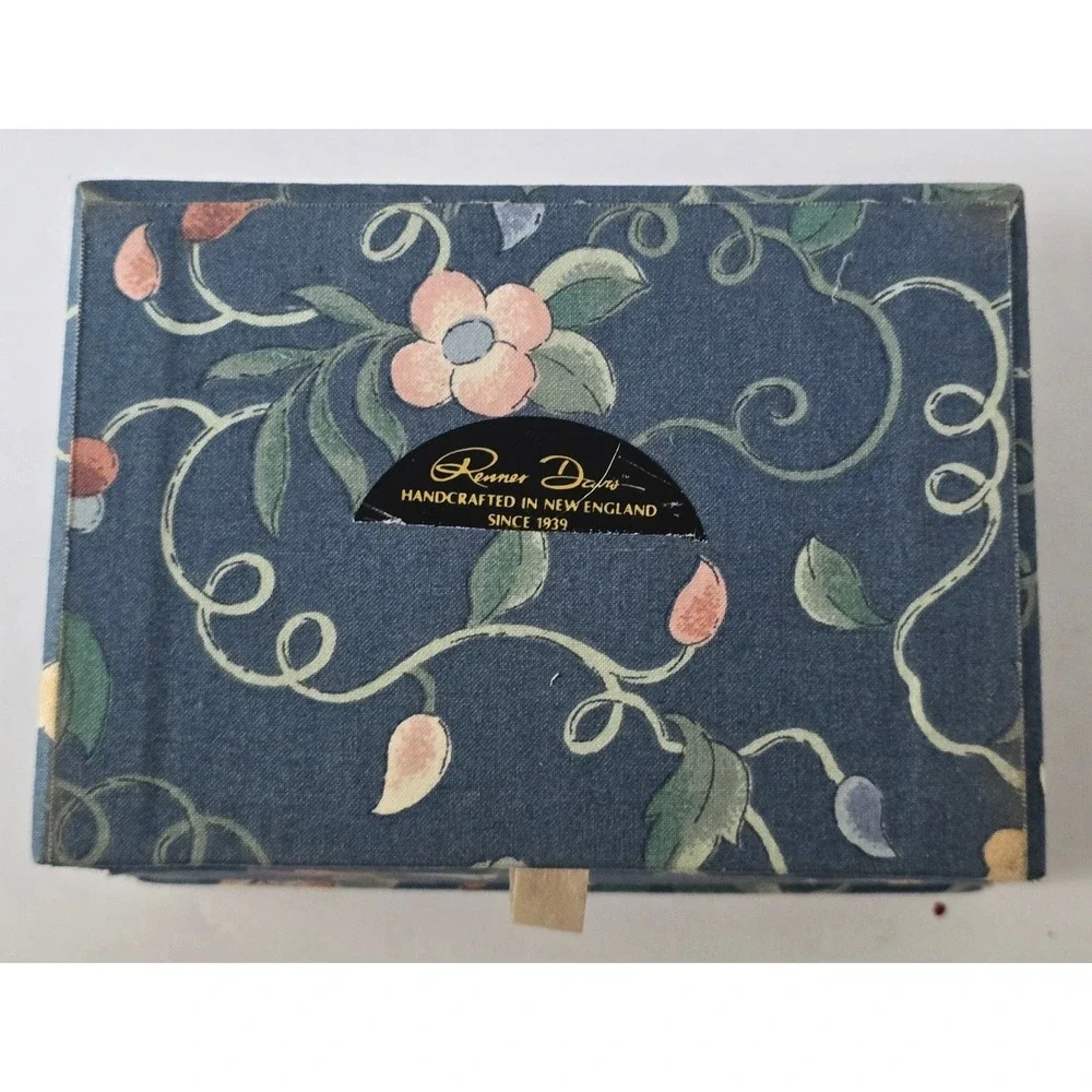 Renner Davis Handcrafted Floral Fabric Jewelry Trinket Box with Mirror & Drawer